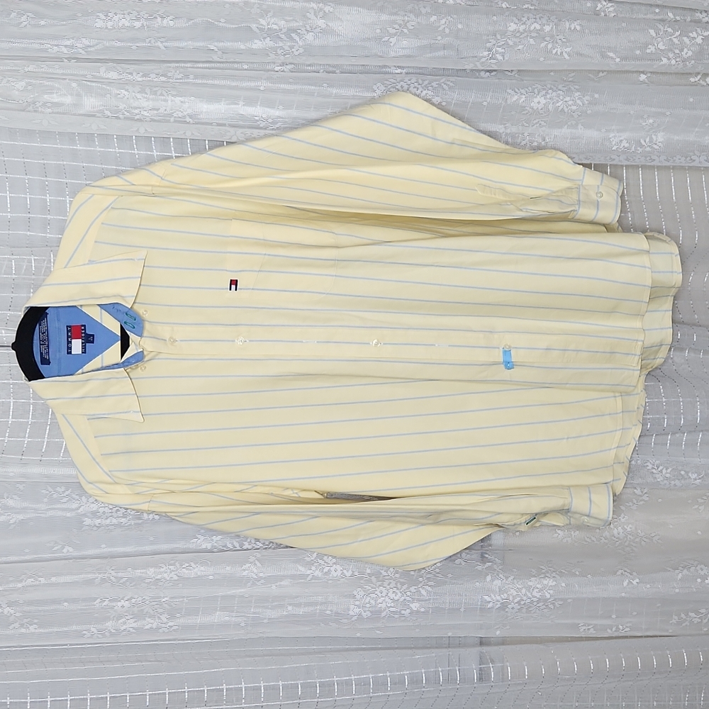 Vintage Y2K Pastel Yellow Striped  Long Sleeve Men's SzL